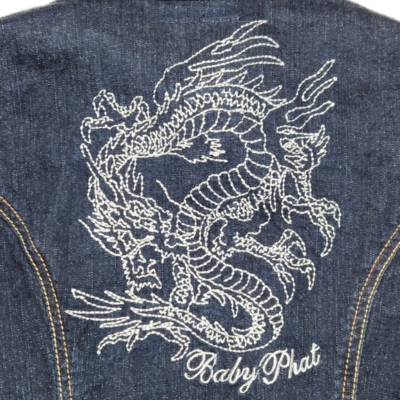 Baby Phat Womens Denim Vest Size Large Vintage Authentic Dragon Embroidered - Picture 3 of 10